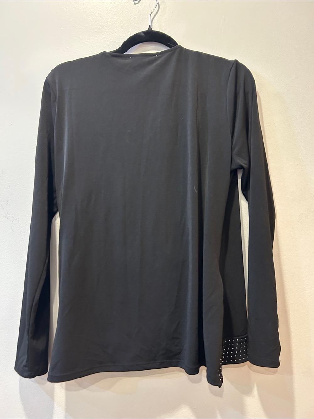 Michael Kors Black Long Sleeve Faux-Wrap Top with Stud Accents - Picture 5 of 5